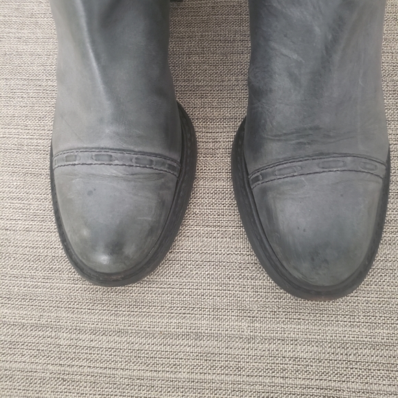 Chloe Steel Gray Mid Calf Leather Riding Boots - Picture 5 of 13
